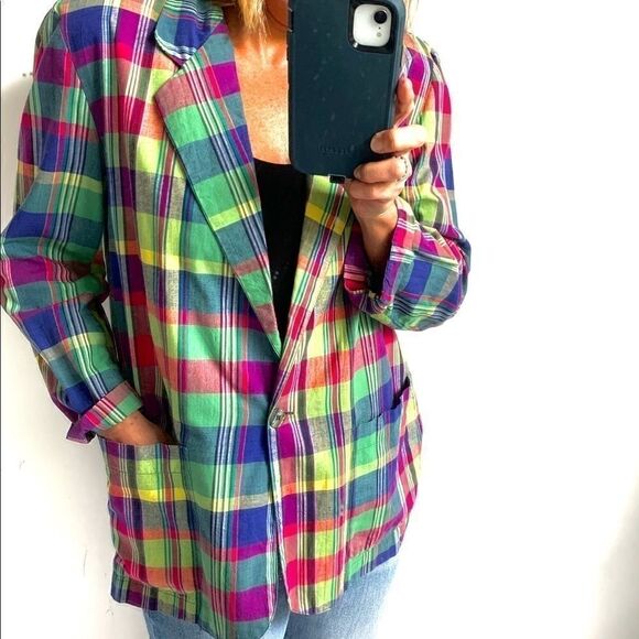 Vintage 80’s Perry Ellis Cotton Plaid Fall Jacket - Picture 4 of 12